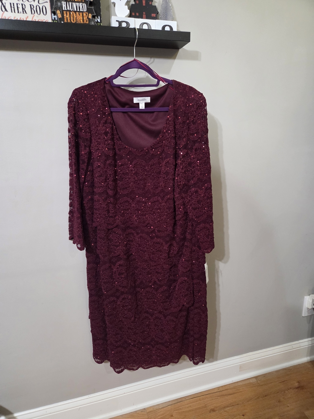 Dress Barn Burgundy Lace Sequin Midi Dress